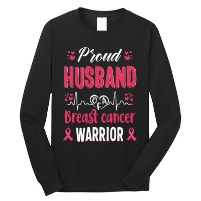 Proud Husband Breast Cancer Warrior Awareness Pink Ribbon Long Sleeve Shirt