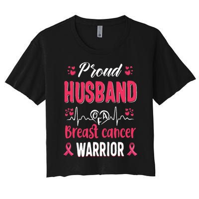 Proud Husband Breast Cancer Warrior Awareness Pink Ribbon Women's Crop Top Tee