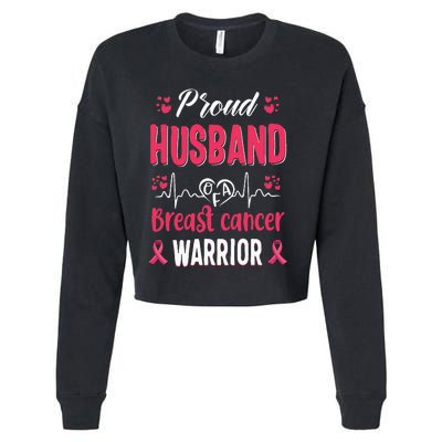 Proud Husband Breast Cancer Warrior Awareness Pink Ribbon Cropped Pullover Crew