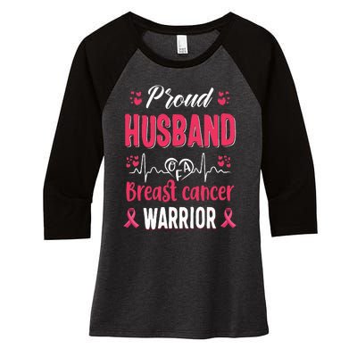 Proud Husband Breast Cancer Warrior Awareness Pink Ribbon Women's Tri-Blend 3/4-Sleeve Raglan Shirt