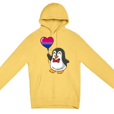 Penguin Heart Balloon Bisexual Pride Gift Premium Pullover Hoodie