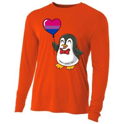 Penguin Heart Balloon Bisexual Pride Gift Cooling Performance Long Sleeve Crew