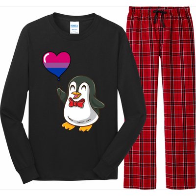 Penguin Heart Balloon Bisexual Pride Gift Long Sleeve Pajama Set