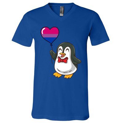 Penguin Heart Balloon Bisexual Pride Gift V-Neck T-Shirt