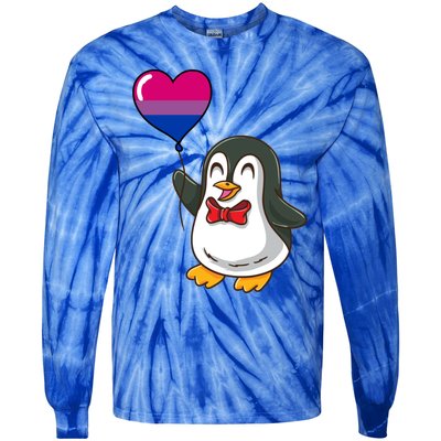 Penguin Heart Balloon Bisexual Pride Gift Tie-Dye Long Sleeve Shirt