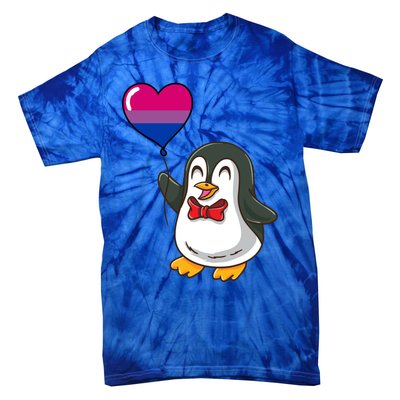 Penguin Heart Balloon Bisexual Pride Gift Tie-Dye T-Shirt