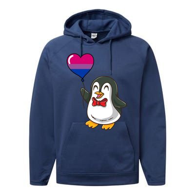 Penguin Heart Balloon Bisexual Pride Gift Performance Fleece Hoodie