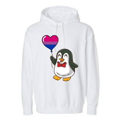 Penguin Heart Balloon Bisexual Pride Gift Garment-Dyed Fleece Hoodie