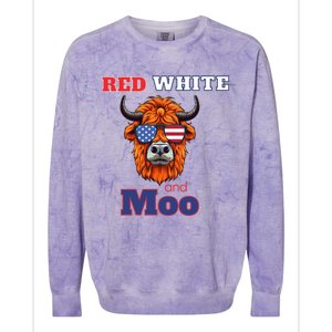 Patriotic Highland Cow Red White Moo Usa Flag Themed July 4 Gift Colorblast Crewneck Sweatshirt