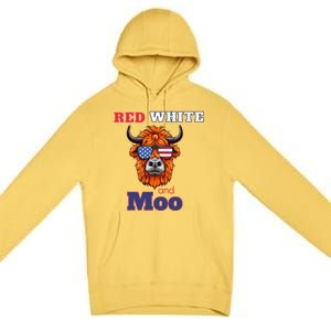 Patriotic Highland Cow Red White Moo Usa Flag Themed July 4 Gift Premium Pullover Hoodie