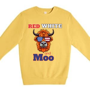 Patriotic Highland Cow Red White Moo Usa Flag Themed July 4 Gift Premium Crewneck Sweatshirt