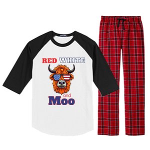 Patriotic Highland Cow Red White Moo Usa Flag Themed July 4 Gift Raglan Sleeve Pajama Set