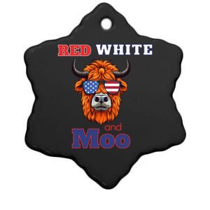 Patriotic Highland Cow Red White Moo Usa Flag Themed July 4 Gift Ceramic Star Ornament