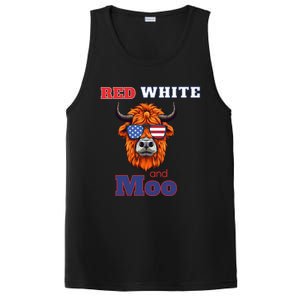 Patriotic Highland Cow Red White Moo Usa Flag Themed July 4 Gift PosiCharge Competitor Tank