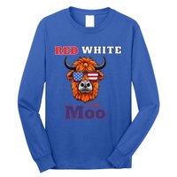 Patriotic Highland Cow Red White Moo Usa Flag Themed July 4 Gift Long Sleeve Shirt