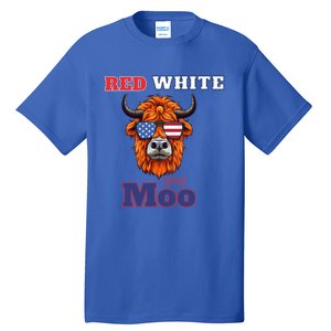 Patriotic Highland Cow Red White Moo Usa Flag Themed July 4 Gift Tall T-Shirt