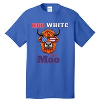 Patriotic Highland Cow Red White Moo Usa Flag Themed July 4 Gift Tall T-Shirt