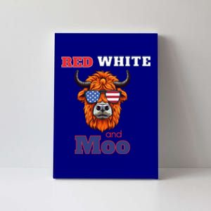 Patriotic Highland Cow Red White Moo Usa Flag Themed July 4 Gift Canvas