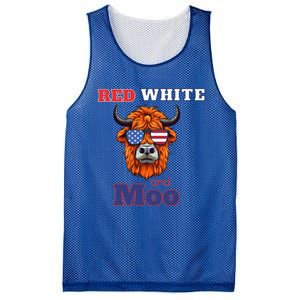 Patriotic Highland Cow Red White Moo Usa Flag Themed July 4 Gift Mesh Reversible Basketball Jersey Tank