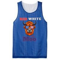 Patriotic Highland Cow Red White Moo Usa Flag Themed July 4 Gift Mesh Reversible Basketball Jersey Tank