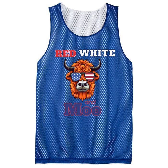 Patriotic Highland Cow Red White Moo Usa Flag Themed July 4 Gift Mesh Reversible Basketball Jersey Tank