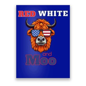 Patriotic Highland Cow Red White Moo Usa Flag Themed July 4 Gift Poster