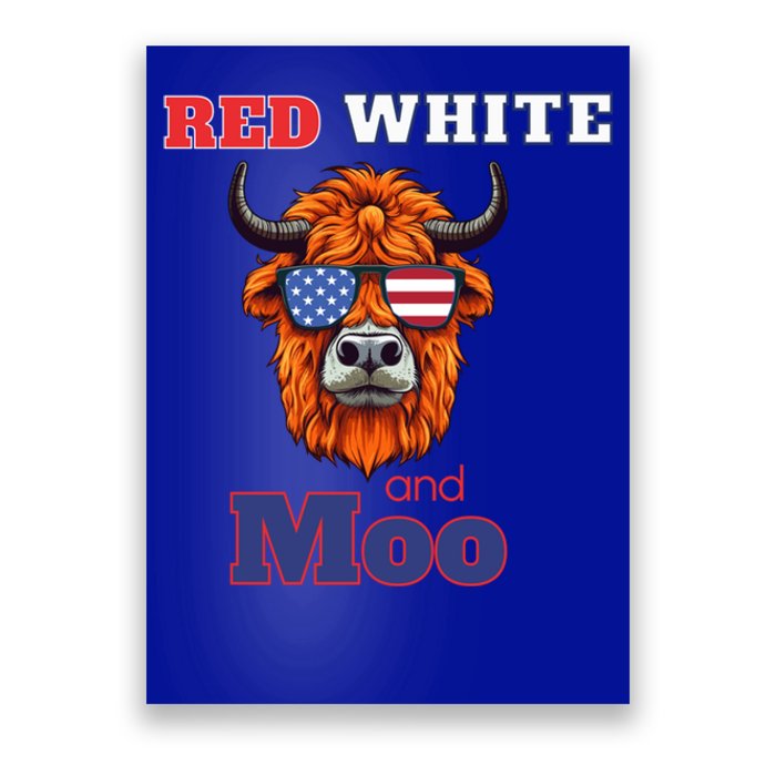 Patriotic Highland Cow Red White Moo Usa Flag Themed July 4 Gift Poster