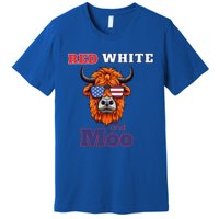 Patriotic Highland Cow Red White Moo Usa Flag Themed July 4 Gift Premium T-Shirt