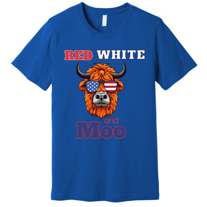 Patriotic Highland Cow Red White Moo Usa Flag Themed July 4 Gift Premium T-Shirt