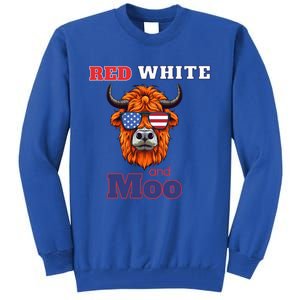 Patriotic Highland Cow Red White Moo Usa Flag Themed July 4 Gift Tall Sweatshirt