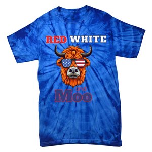 Patriotic Highland Cow Red White Moo Usa Flag Themed July 4 Gift Tie-Dye T-Shirt