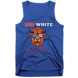 Patriotic Highland Cow Red White Moo Usa Flag Themed July 4 Gift Tank Top