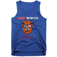 Patriotic Highland Cow Red White Moo Usa Flag Themed July 4 Gift Tank Top