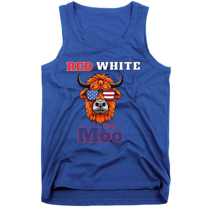 Patriotic Highland Cow Red White Moo Usa Flag Themed July 4 Gift Tank Top