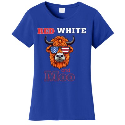 Patriotic Highland Cow Red White Moo Usa Flag Themed July 4 Gift Women's T-Shirt