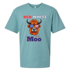 Patriotic Highland Cow Red White Moo Usa Flag Themed July 4 Gift Sueded Cloud Jersey T-Shirt