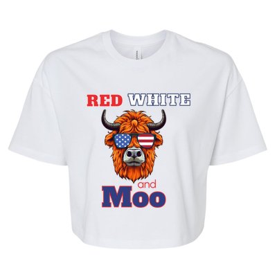 Patriotic Highland Cow Red White Moo Usa Flag Themed July 4 Gift Bella+Canvas Jersey Crop Tee