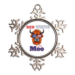 Patriotic Highland Cow Red White Moo Usa Flag Themed July 4 Gift Metallic Star Ornament