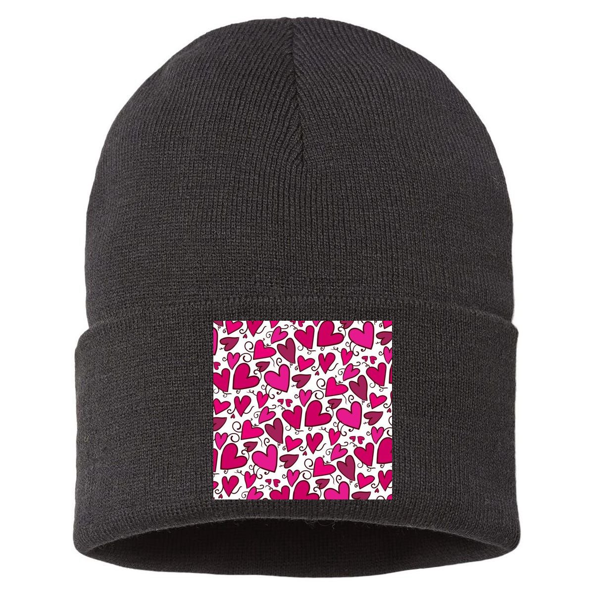 Pink Hearts Cute Valentine's Day Gift Sustainable Knit Beanie