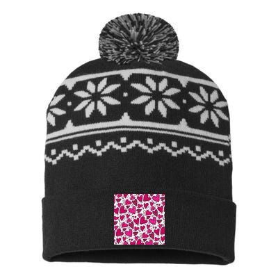 Pink Hearts Cute Valentine's Day Gift USA-Made Snowflake Beanie