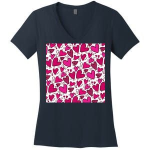 Pink Hearts Cute Valentine's Day Gift Women's V-Neck T-Shirt