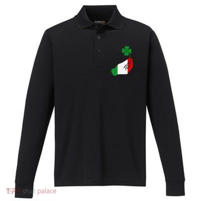 Pinched Hand Clover With Italy Flag Unique Symbol Of Luck .Png Performance Long Sleeve Polo