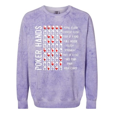 Poker Hands Cheat Sheet Card Casino Games Funny Player Gift Colorblast Crewneck Sweatshirt