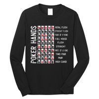 Poker Hands Cheat Sheet Card Casino Games Funny Player Gift Long Sleeve Shirt