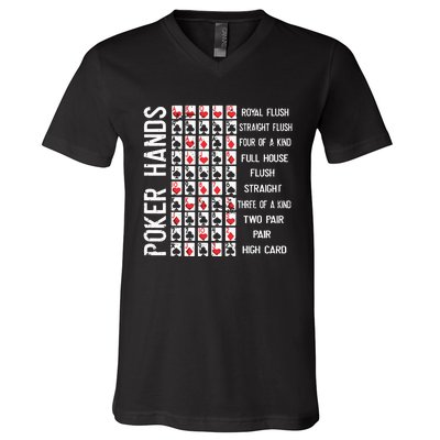 Poker Hands Cheat Sheet Card Casino Games Funny Player Gift V-Neck T-Shirt