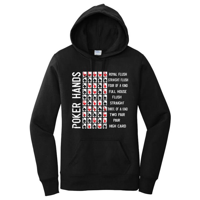 Poker Hands Cheat Sheet Card Casino Games Funny Player Gift Women's Pullover Hoodie