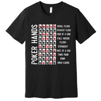 Poker Hands Cheat Sheet Card Casino Games Funny Player Gift Premium T-Shirt