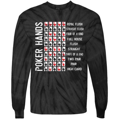 Poker Hands Cheat Sheet Card Casino Games Funny Player Gift Tie-Dye Long Sleeve Shirt