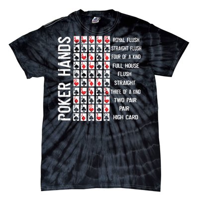 Poker Hands Cheat Sheet Card Casino Games Funny Player Gift Tie-Dye T-Shirt