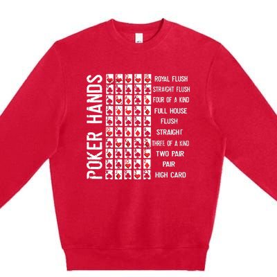 Poker Hands Cheat Sheet Card Casino Games Funny Player Gift Premium Crewneck Sweatshirt